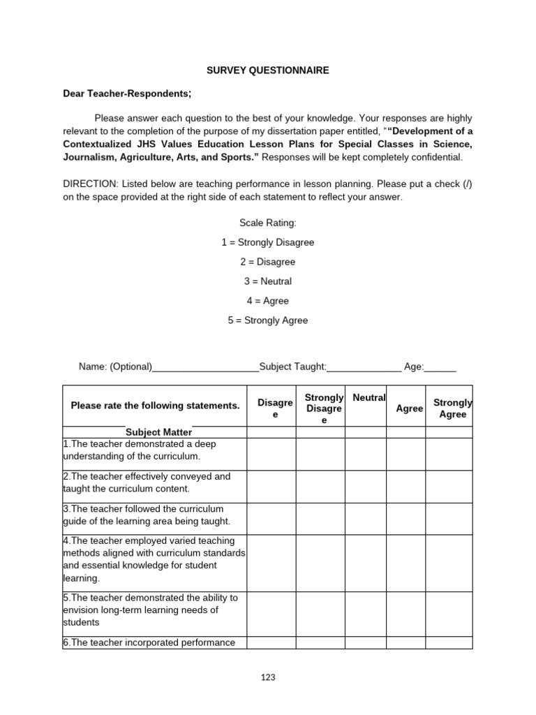 Survey Questionnaire and Interview Question | PDF | Educational ...