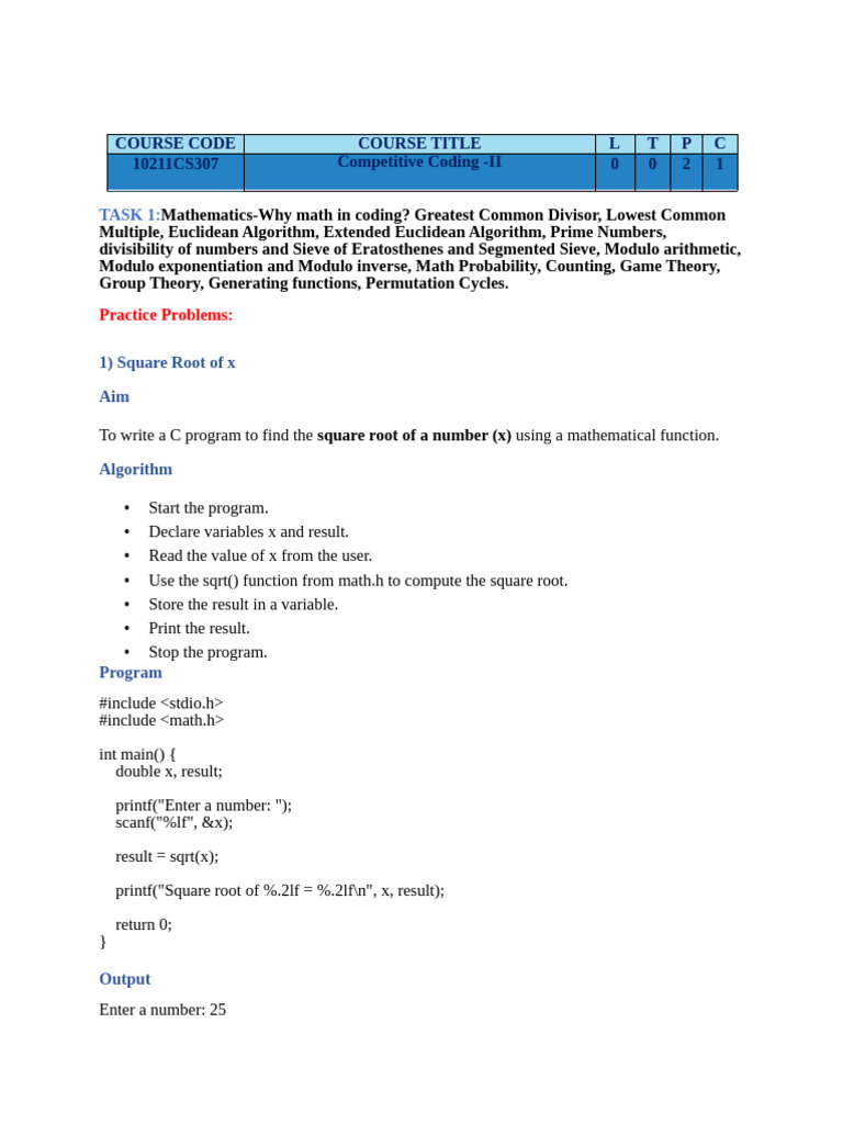 CC II - Task. | PDF | Square Root | Pointer (Computer Programming)