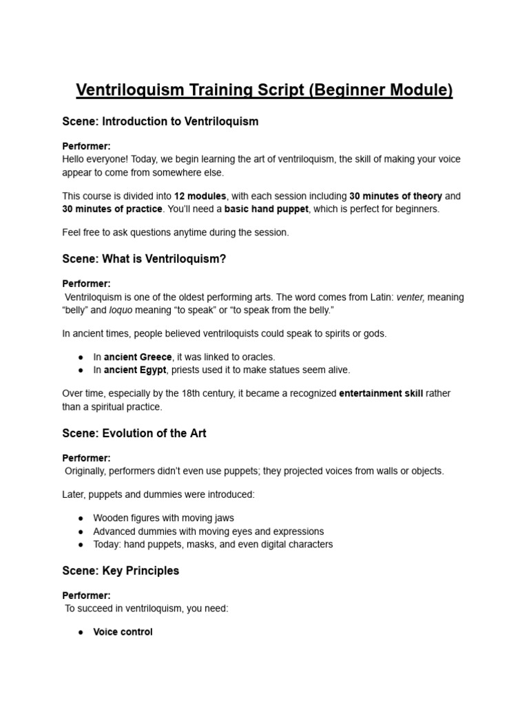 Ventriloquism Training Script (Beginner Module) | PDF