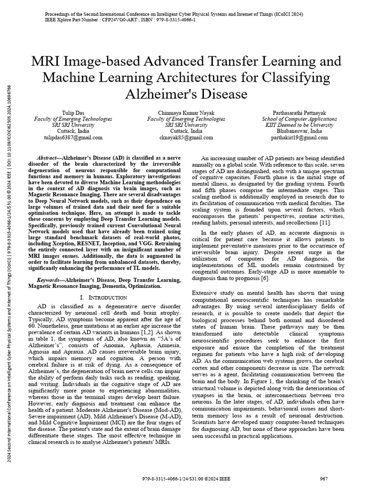 MRI Image-Based Advanced Transfer Learning and Machine Learning ...