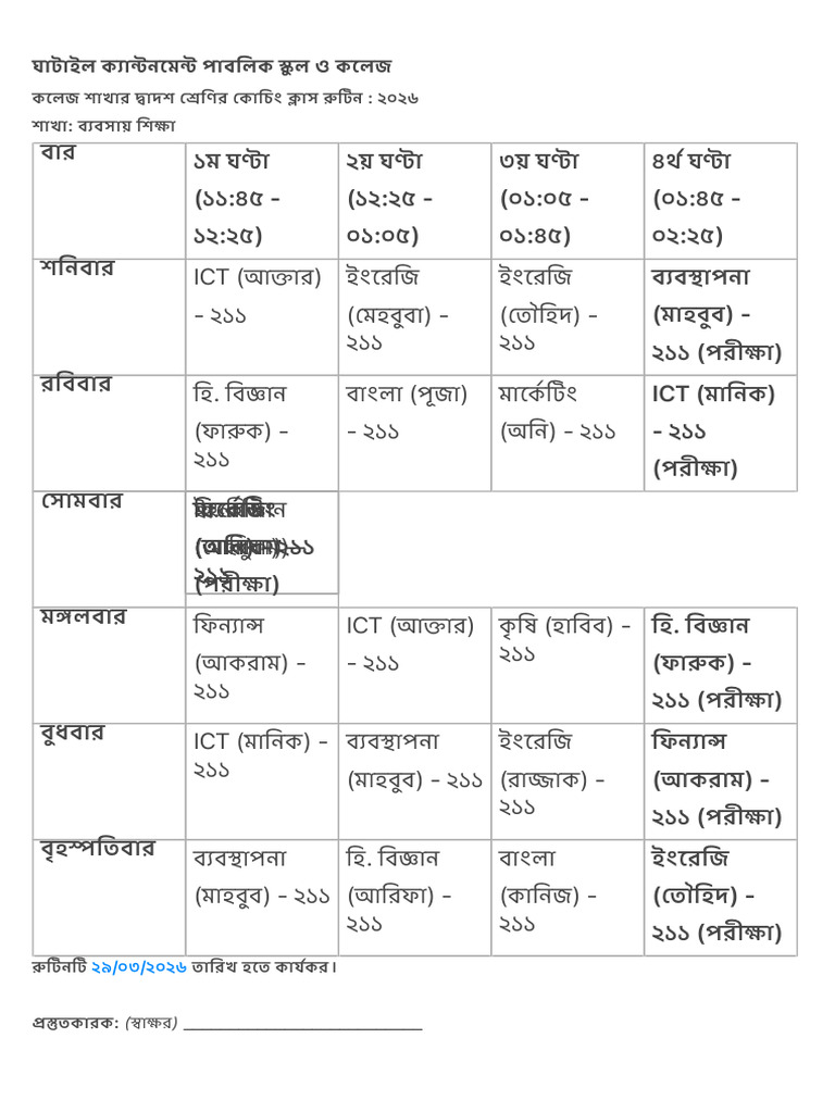Coaching Class Routine | PDF