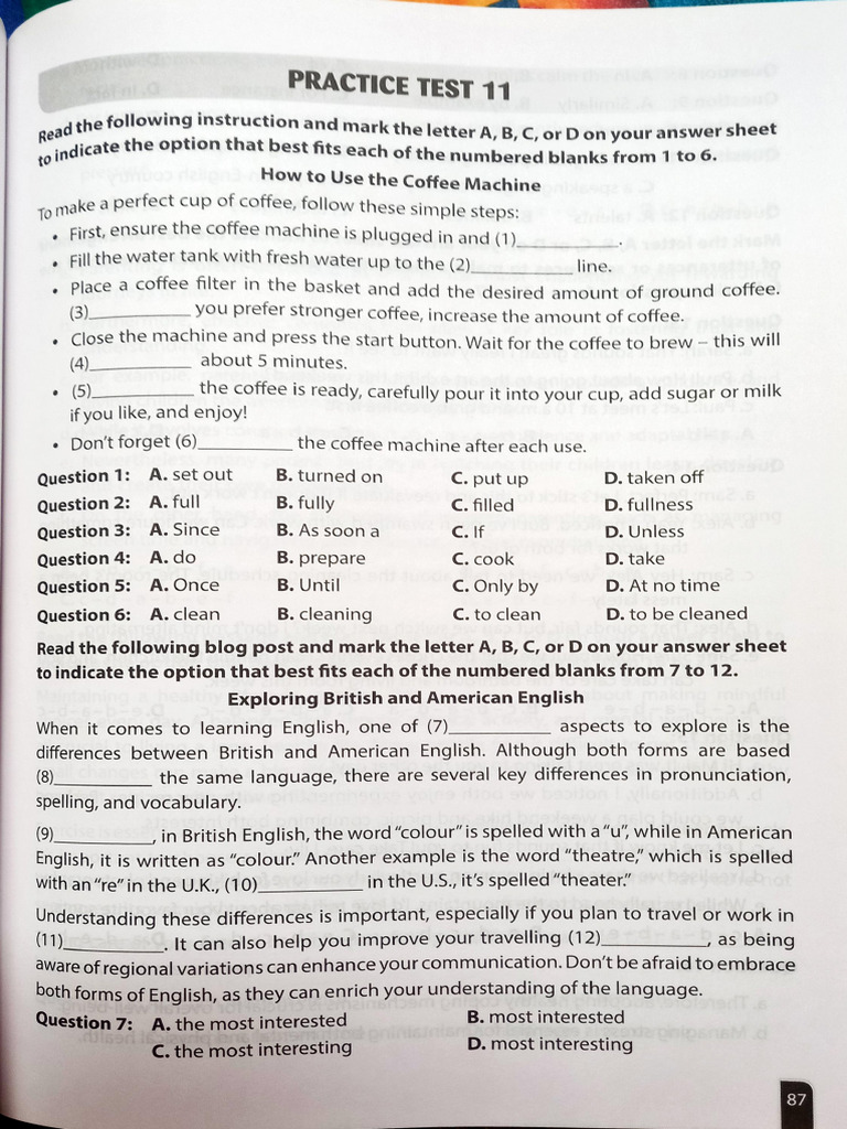 Practice Test 11 | PDF | Restaurants | Meal