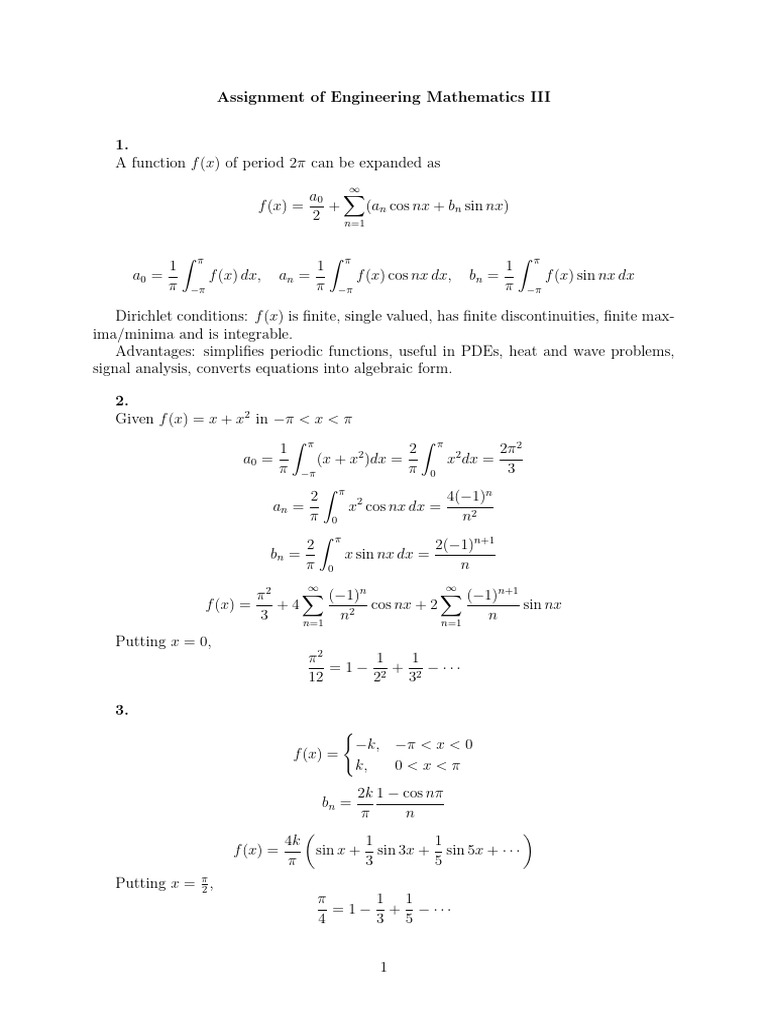 f x π a a nx b nx: Assignment of Engineering Mathematics III | PDF ...