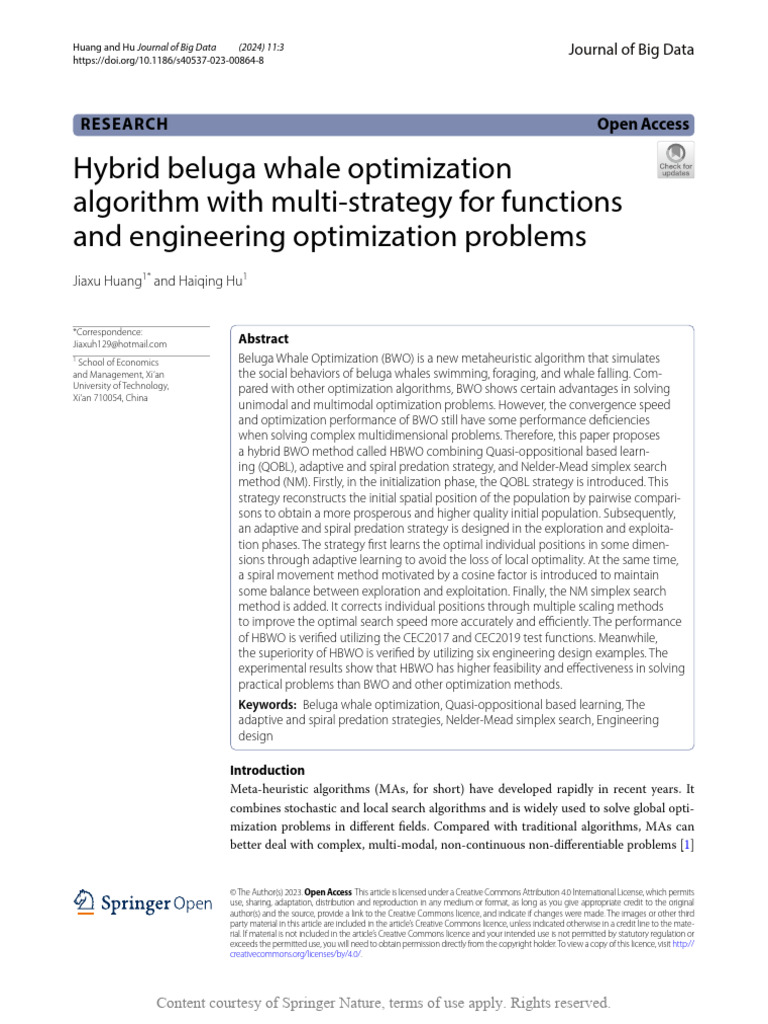 Hybrid Beluga Whale Optimization Algorithm With Mu | PDF | Mathematical ...