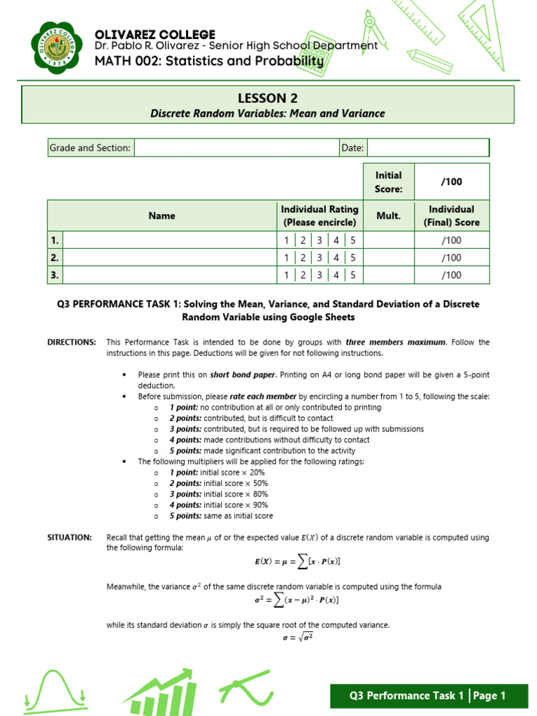MATH 002 Q3 Performance Task 1 | PDF | Variance | Spreadsheet