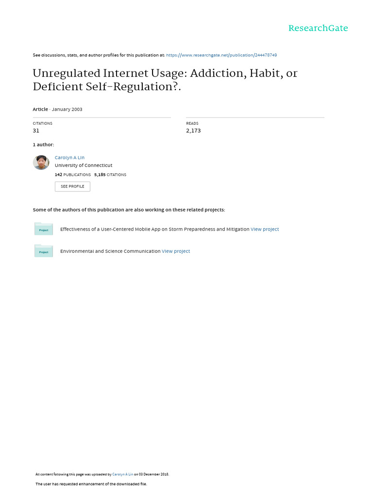 Unregulated Internet Usage Addiction, Habit, or Deficient Self ...