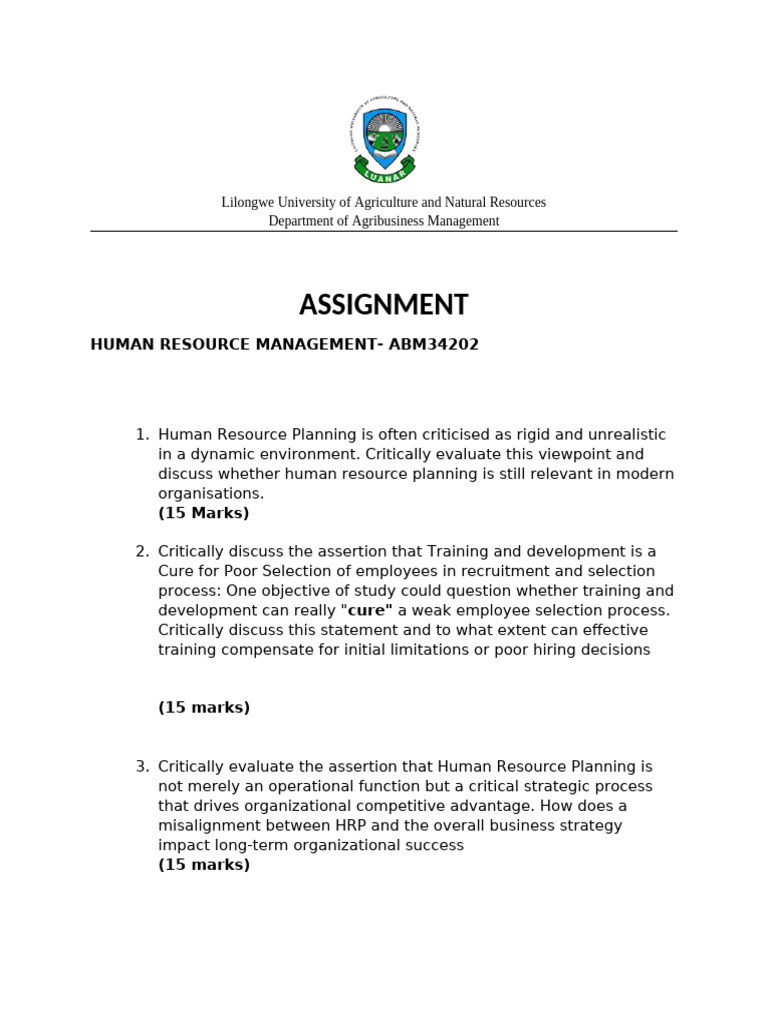 Human Resource Management Assignment | PDF