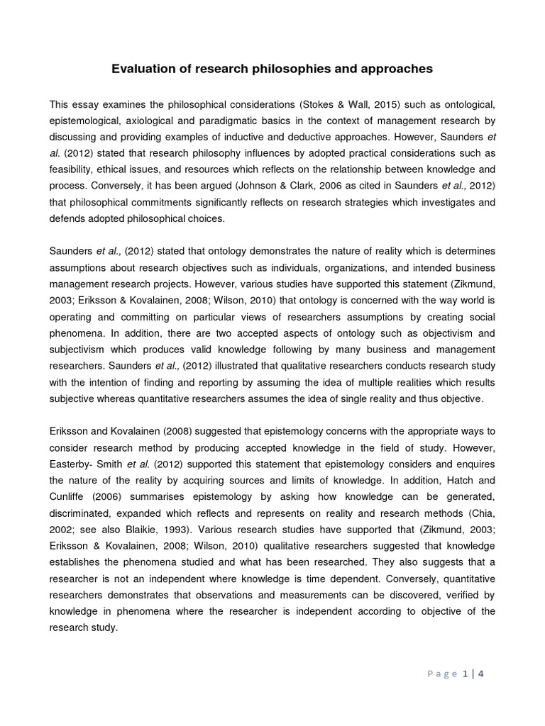 Evaluation of Research Philosophies and Approaches | PDF | Epistemology ...