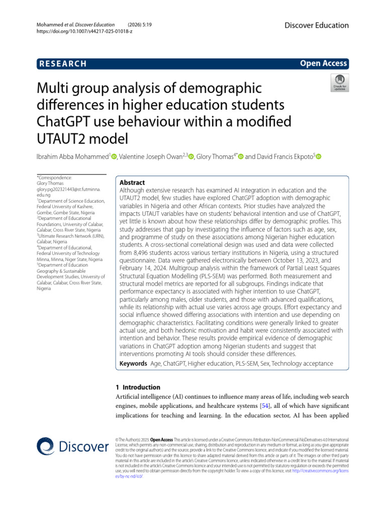 Multi Group Analysis of Demographic Differences in Higher Education ...