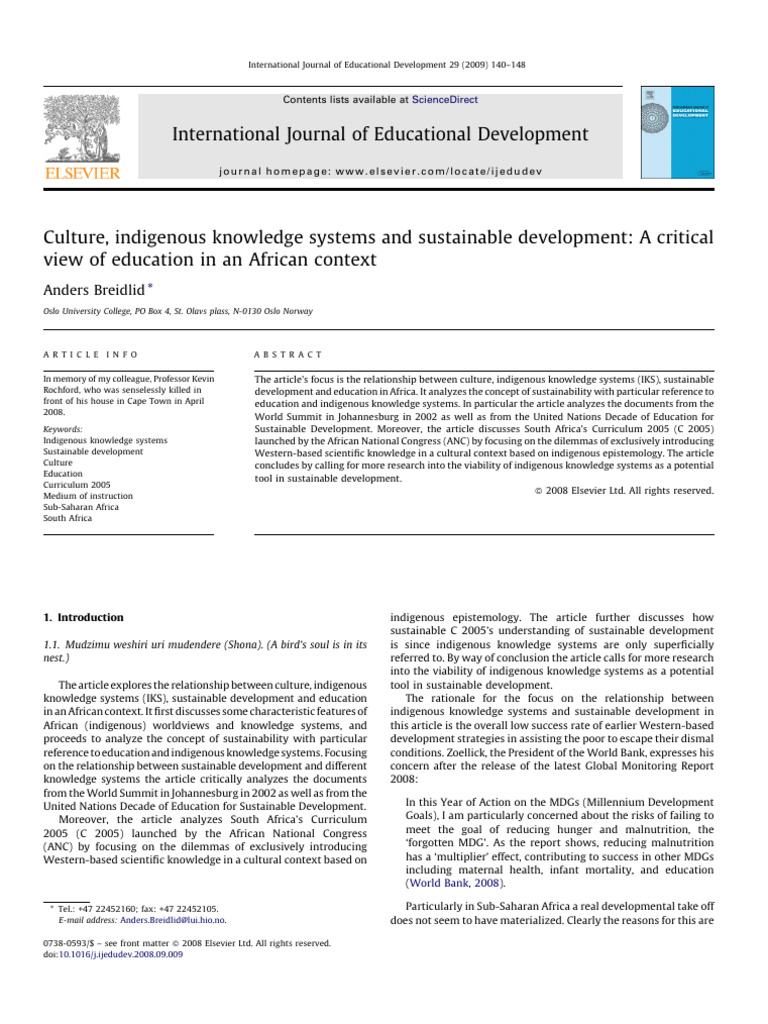 Culture Indigenous Knowledge Systems and Sustainable Development | PDF ...