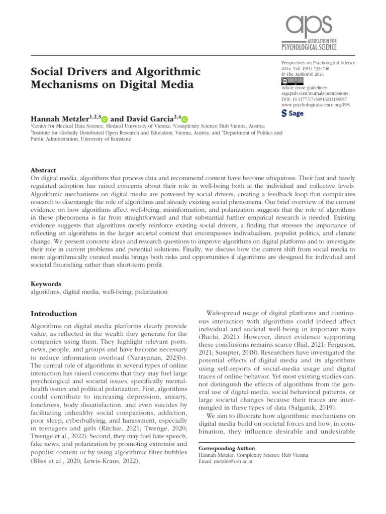 Y Social Drivers and Algorithmic Mechanisms | PDF | Well Being ...