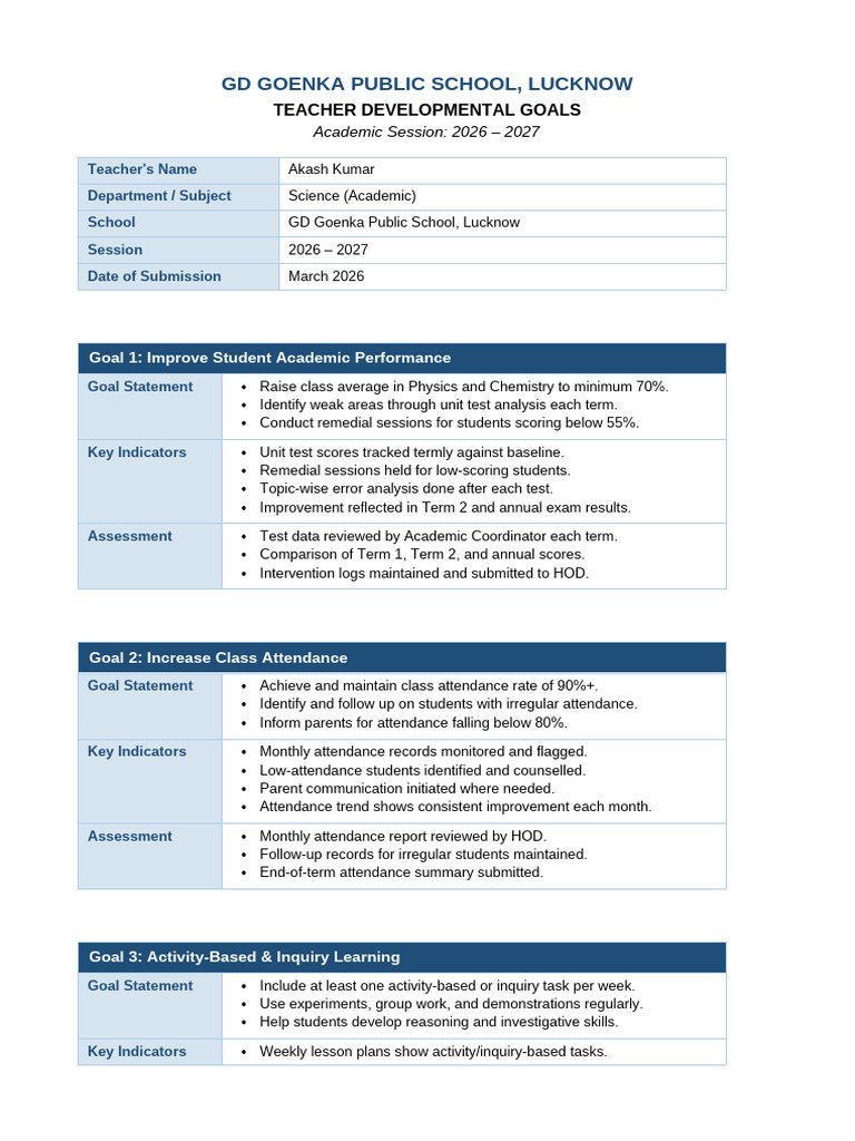 Developmental Goals Final | PDF | Lesson Plan | Cognition