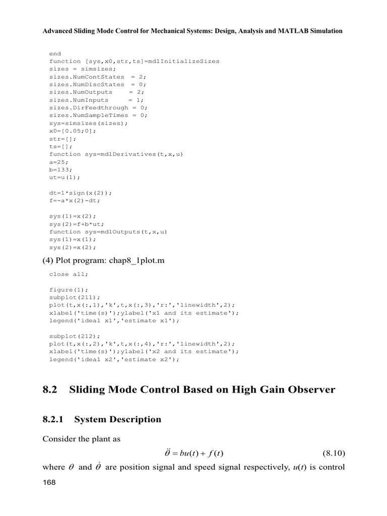 8.2 Sliding Mode Control Based On High Gain Observer | PDF