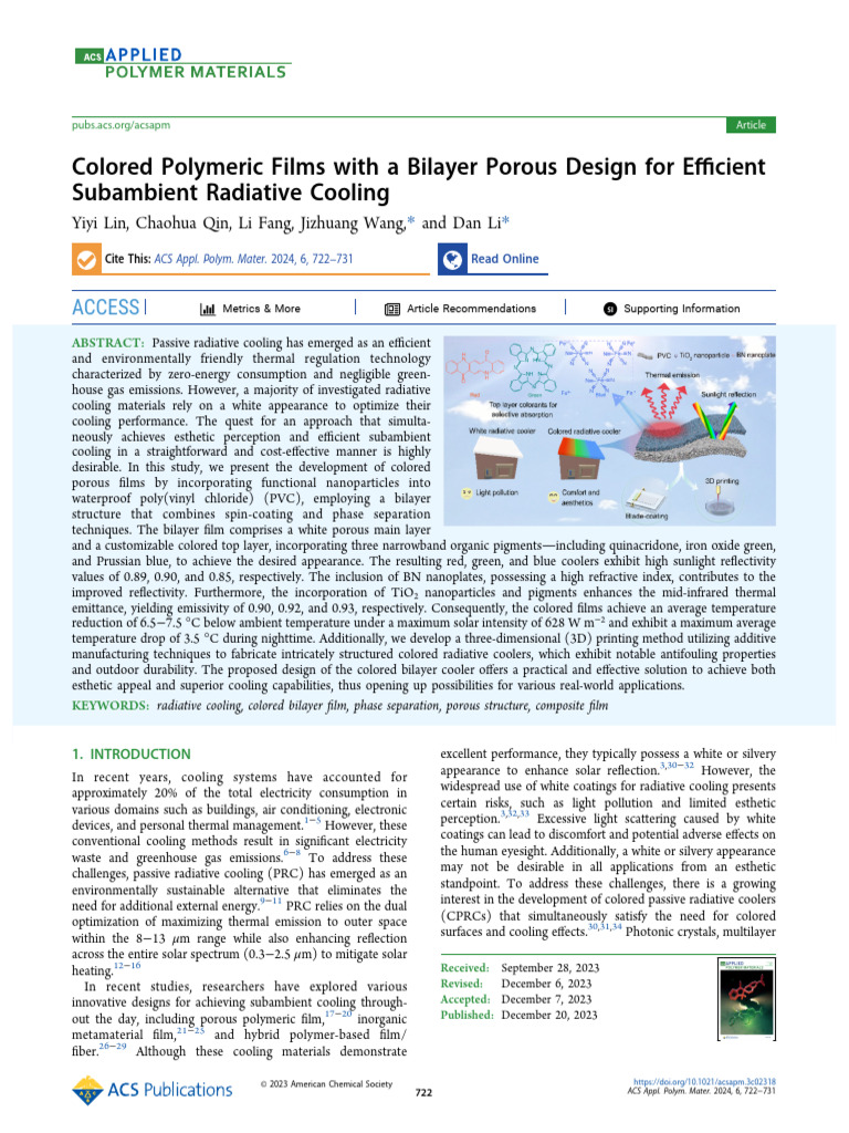 Colored Polymeric Films With A Bilayer Porous Design For Efficient ...