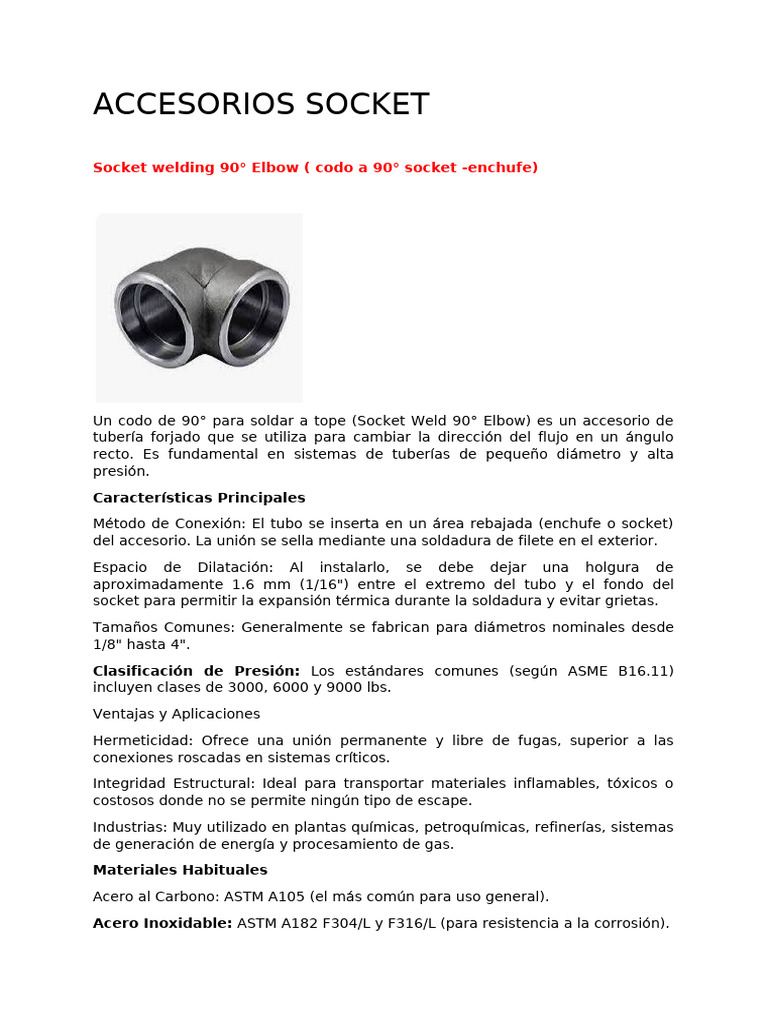Accesorios Socket | PDF | Tubería (transporte de fluidos) | Acero