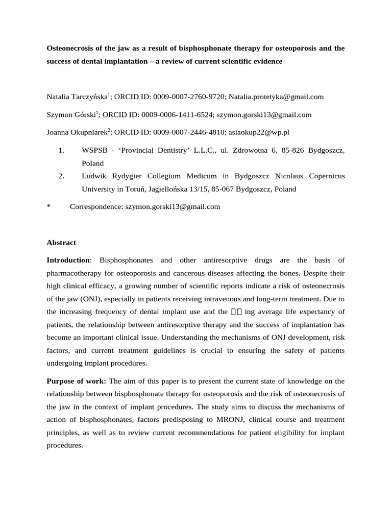 Osteonecrosis of The Jaw As A Result of Bisphosphonate Therapy For ...