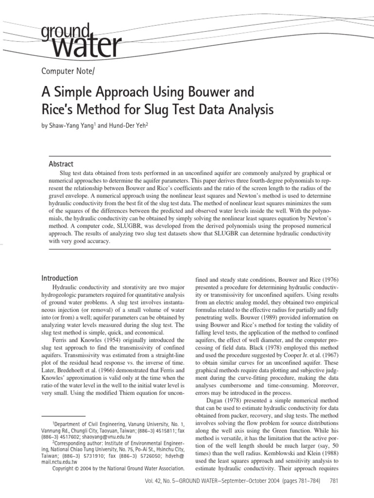 A Simple Approach Using Bouwer and Rice's Method For Slug Test Data ...