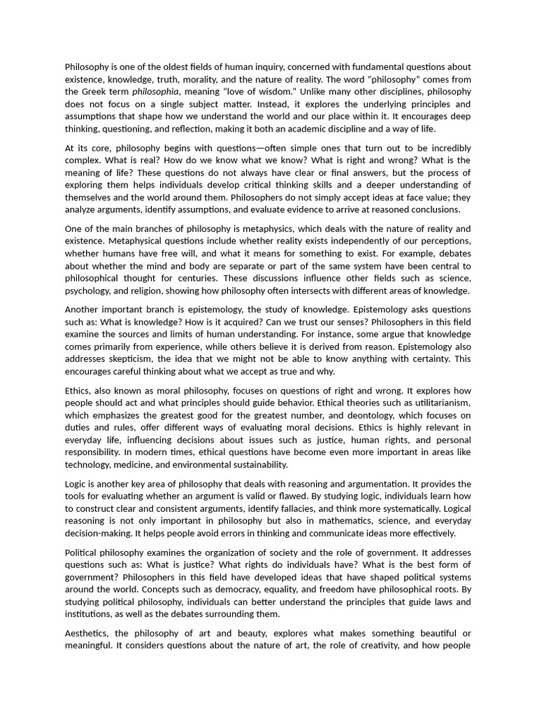 Philosophy Is One of The Oldest Fields of Human Inquiry | PDF ...
