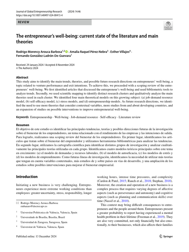 E.well-Being Current State of Literature | PDF | Entrepreneurship ...