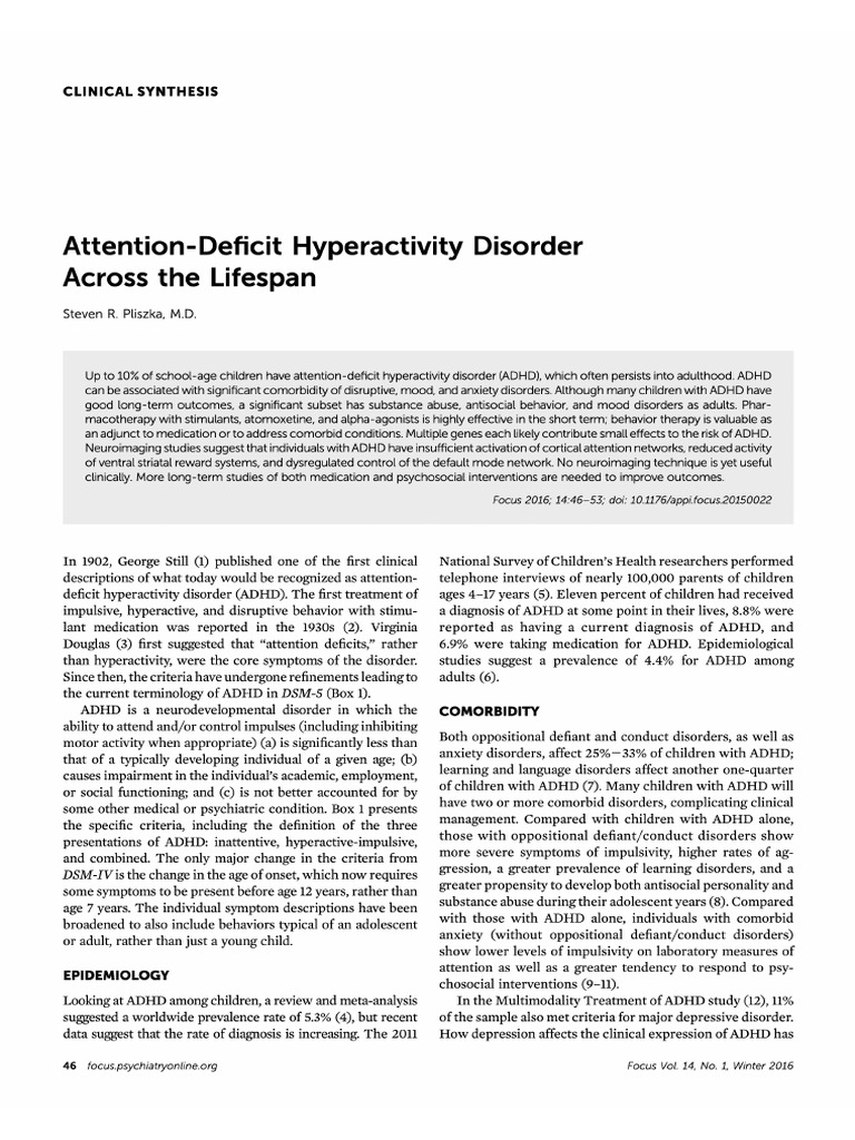 Attention-Deficit Hyperactivity Disorder Across The Lifespan | PDF