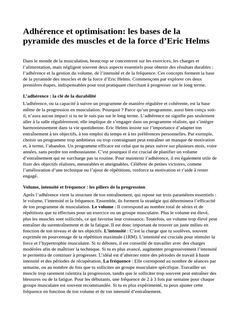 1 Adhérence Et Optimisation Les Bases de La Pyramide Des Muscles Et de ...
