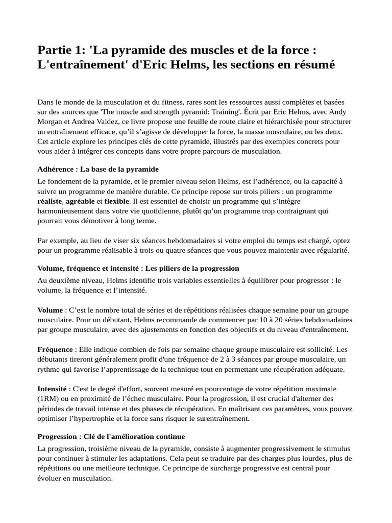 La Pyramide Des Muscles Et de La Force Eric Helms Résumé | PDF ...
