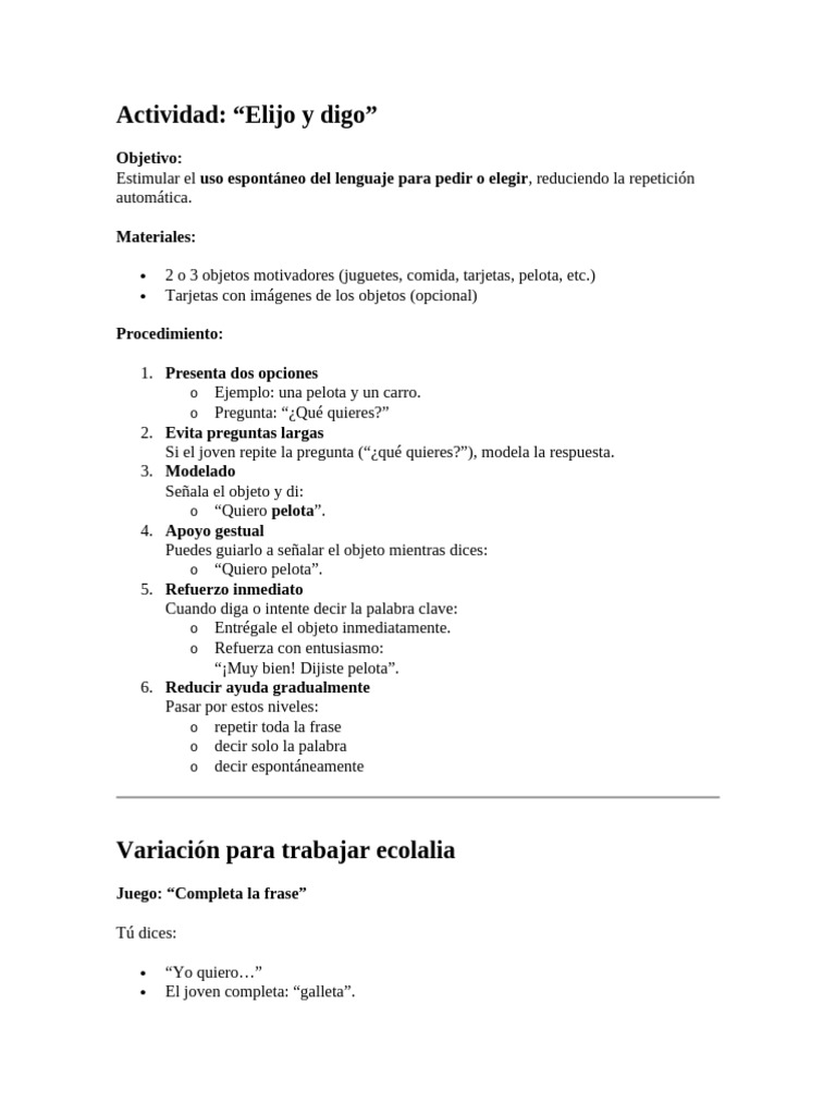 Actividad Para Estimular El Lenguaje | PDF