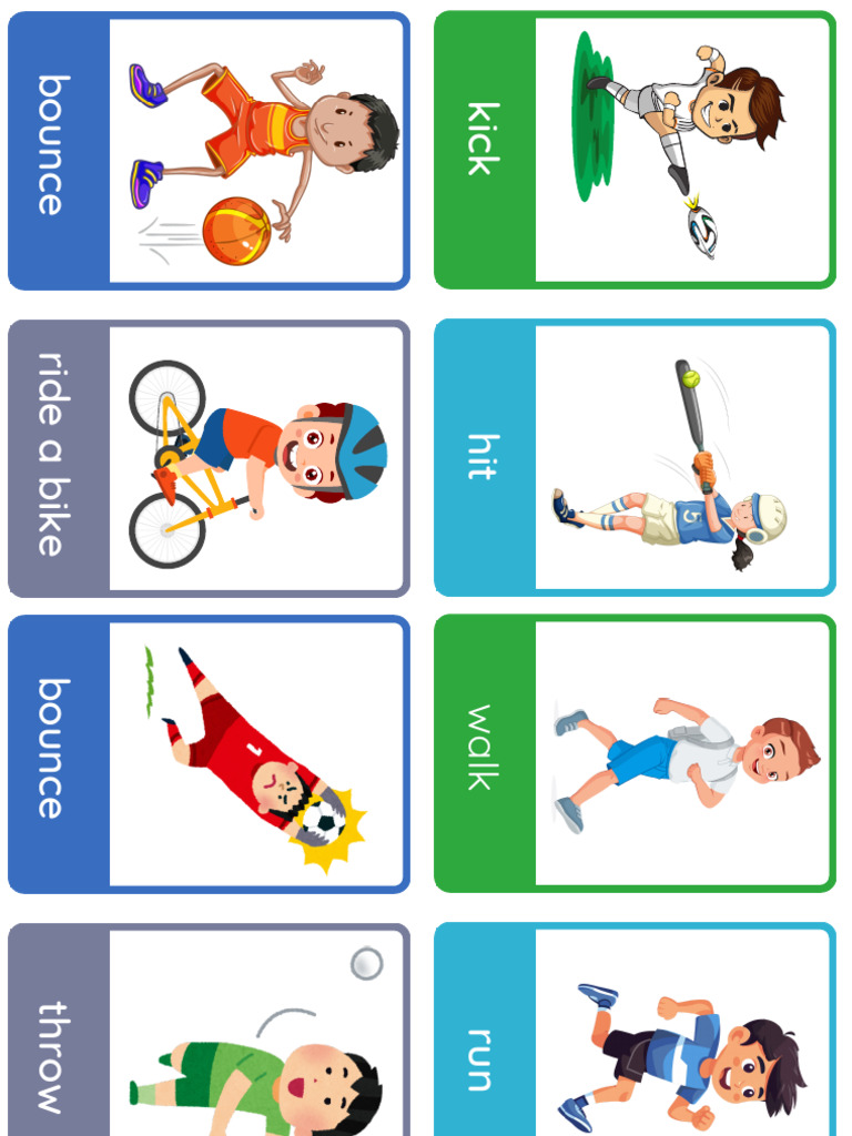 Colorful Fun Action Verbs Flashcards | PDF