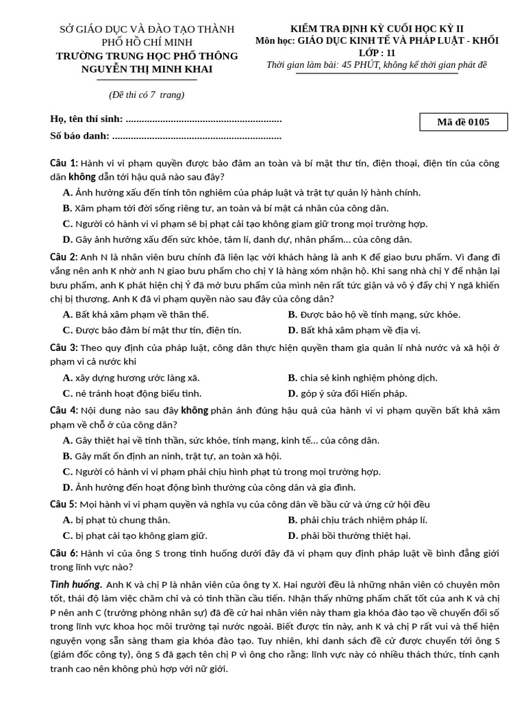 Mã đề 0105 | PDF