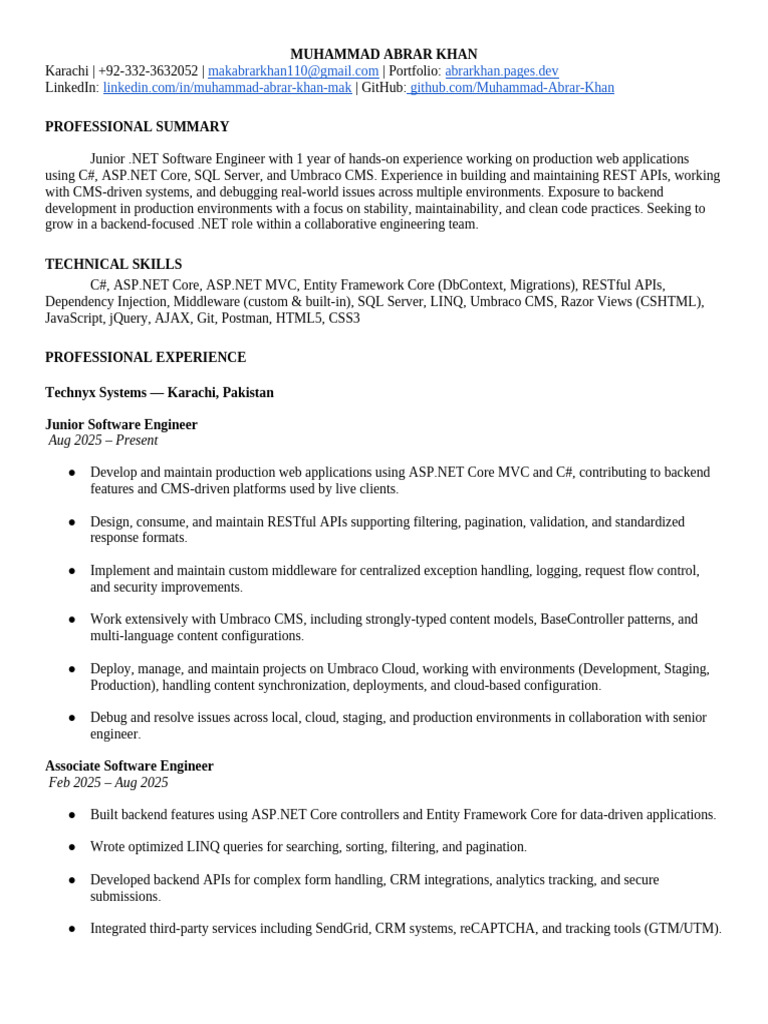 Muhammad Abrar Khan .Net Developer | PDF | Computer Programming | Computing