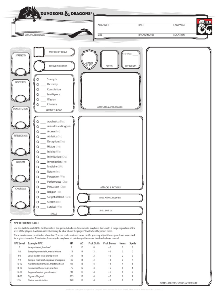 2847738-NPC Character Sheet - Fillable | PDF | Role Playing | Fantasy ...