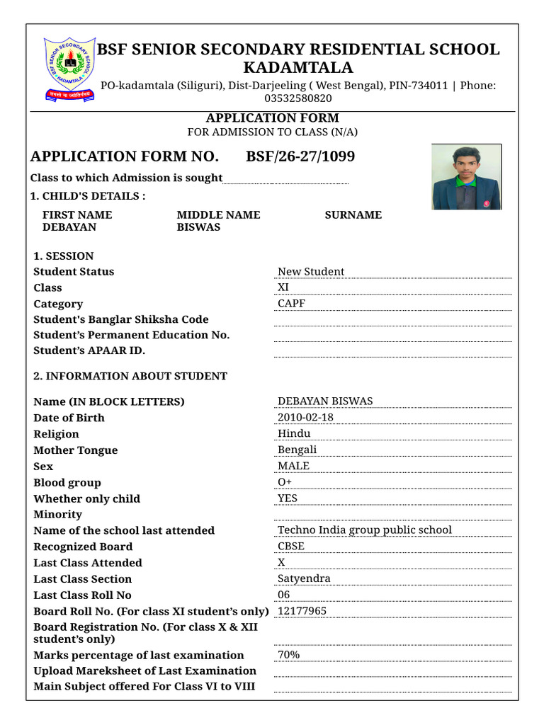 Student Form Receipt | PDF