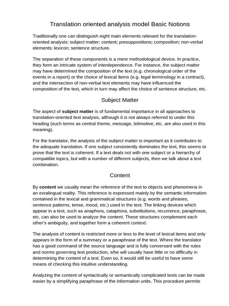 Translation Oriented Analysis Model Basic Notions | PDF | Translations ...