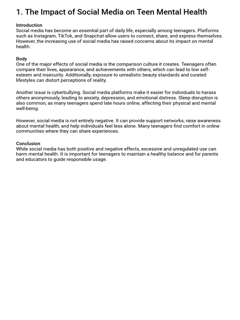 The Impact of Social Media On Teen Mental Health | PDF