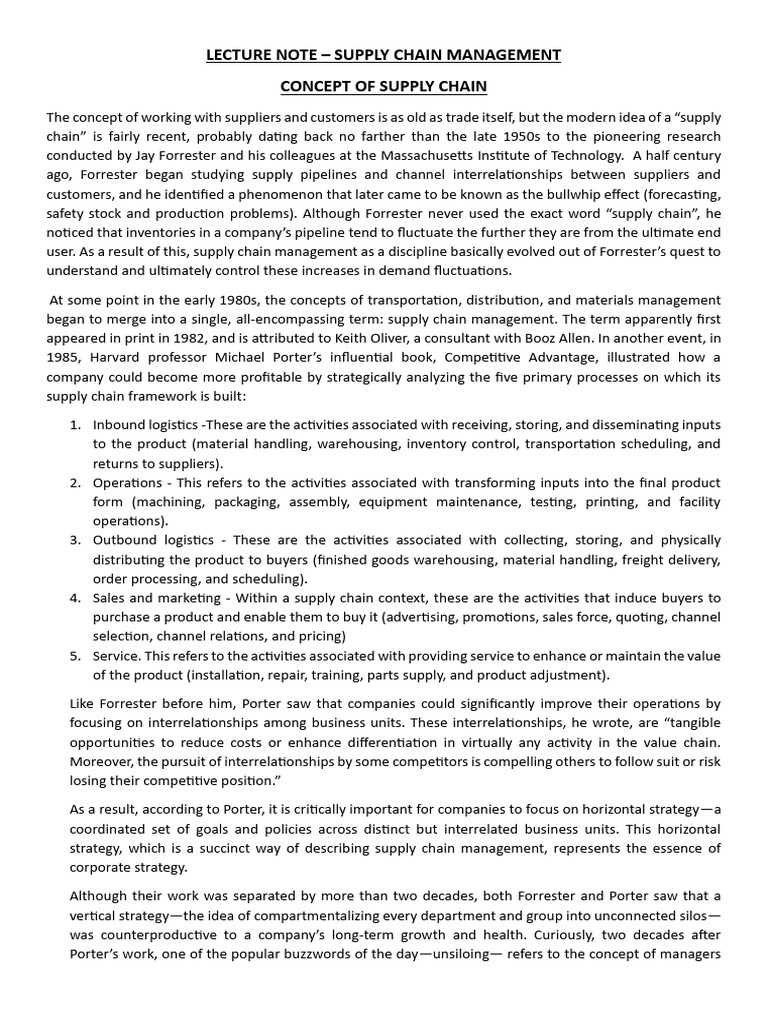 Notes - Definition of Supply Chain Management | PDF | Supply Chain ...