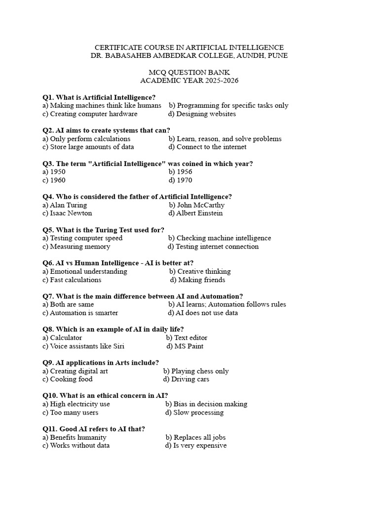 Artificial Intelligence Question Bank | PDF | Machine Learning ...
