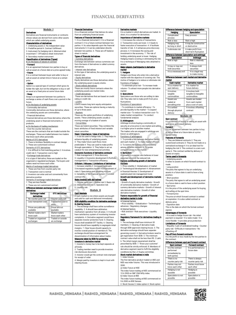 Financial Derivatives | PDF | Futures Contract | Derivative (Finance)