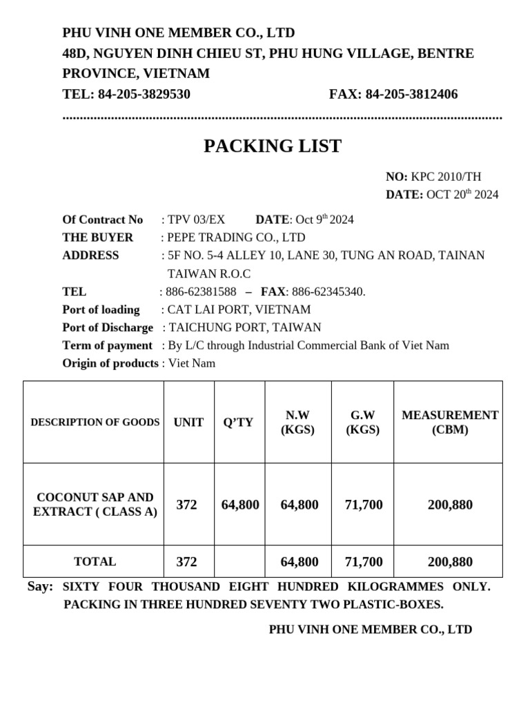 Packing List | PDF
