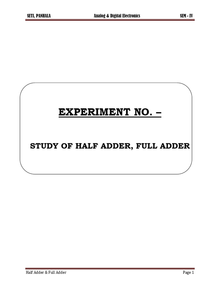 Half Adder, Full Adder | PDF