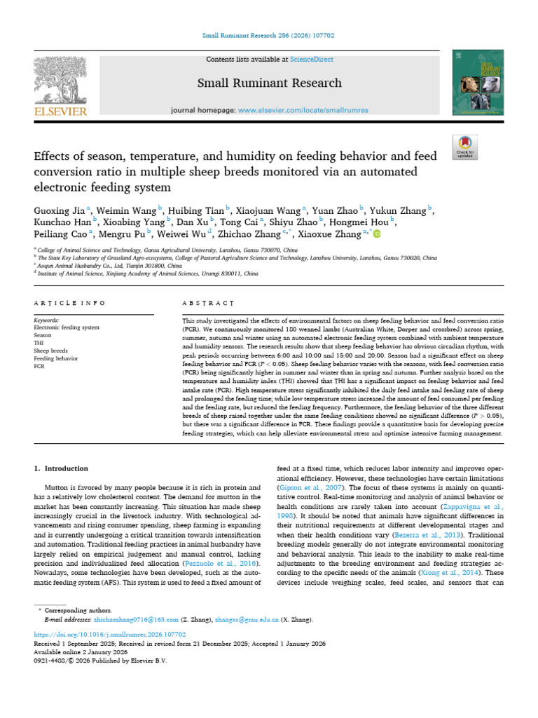 Small Ruminant Research: Journal Homepage | PDF | Sheep | Agriculture