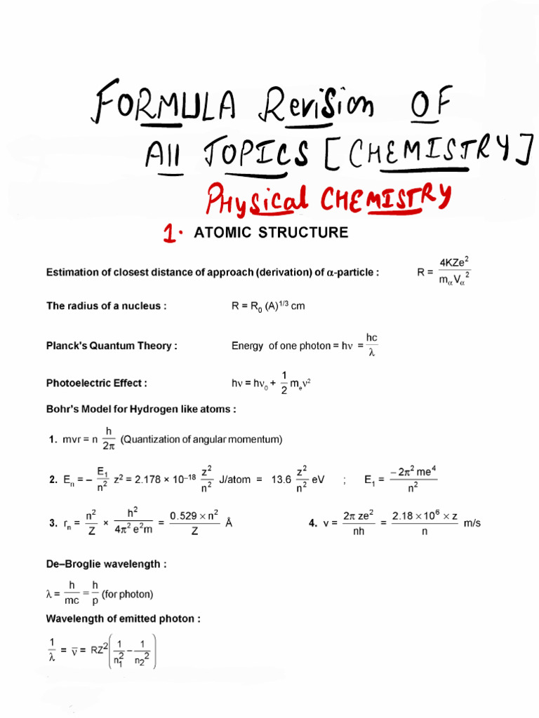 Physical Chemistry Formula Sheet | PDF