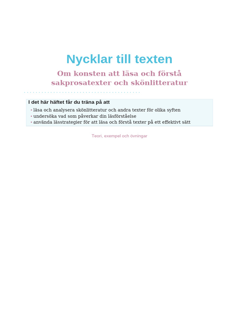 Nycklar Till Texten Och Okanda Texter | PDF