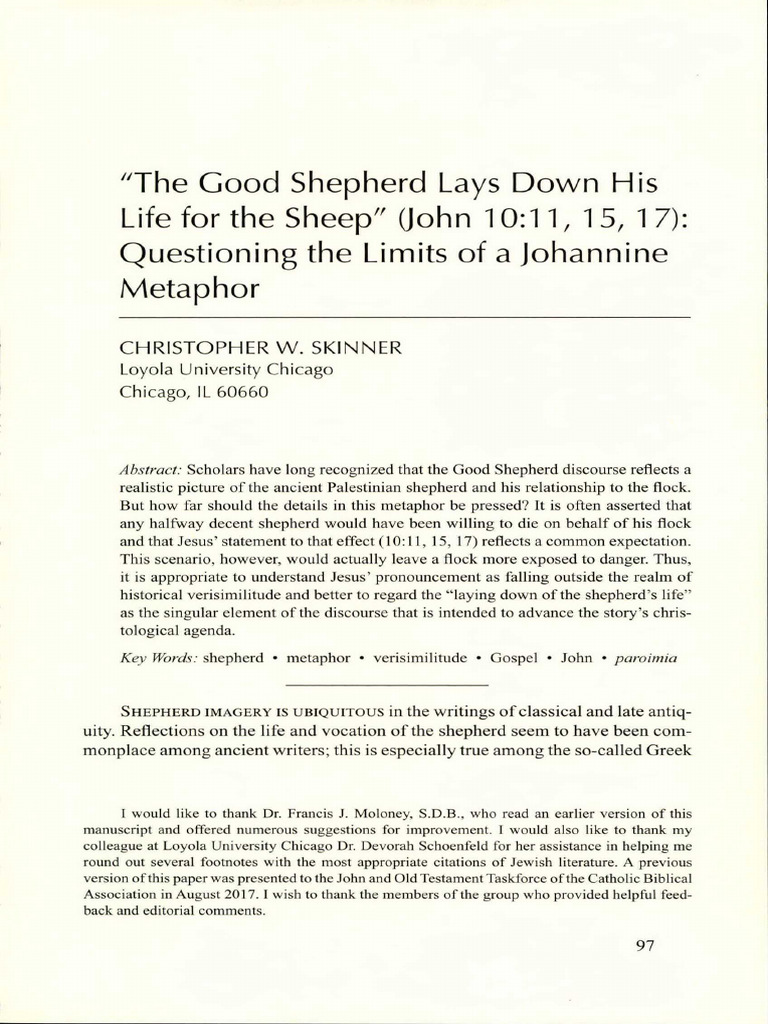 Skinner, The Good Shepherd Lays Down His Life For The Sheep | PDF