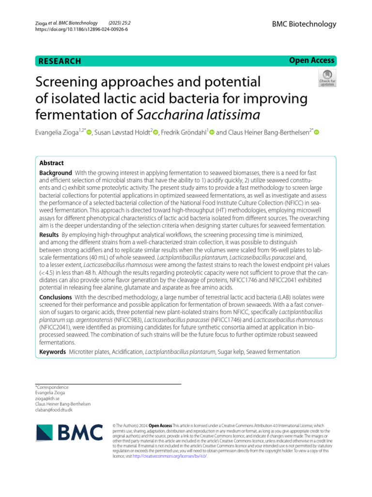 Screening Approaches and Potential of Isolated Lactic Acid Bacteria For ...
