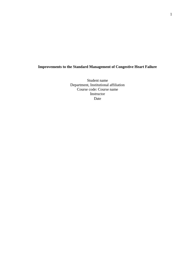 Improvements To The Standard Management of Congestive Heart Failure ...