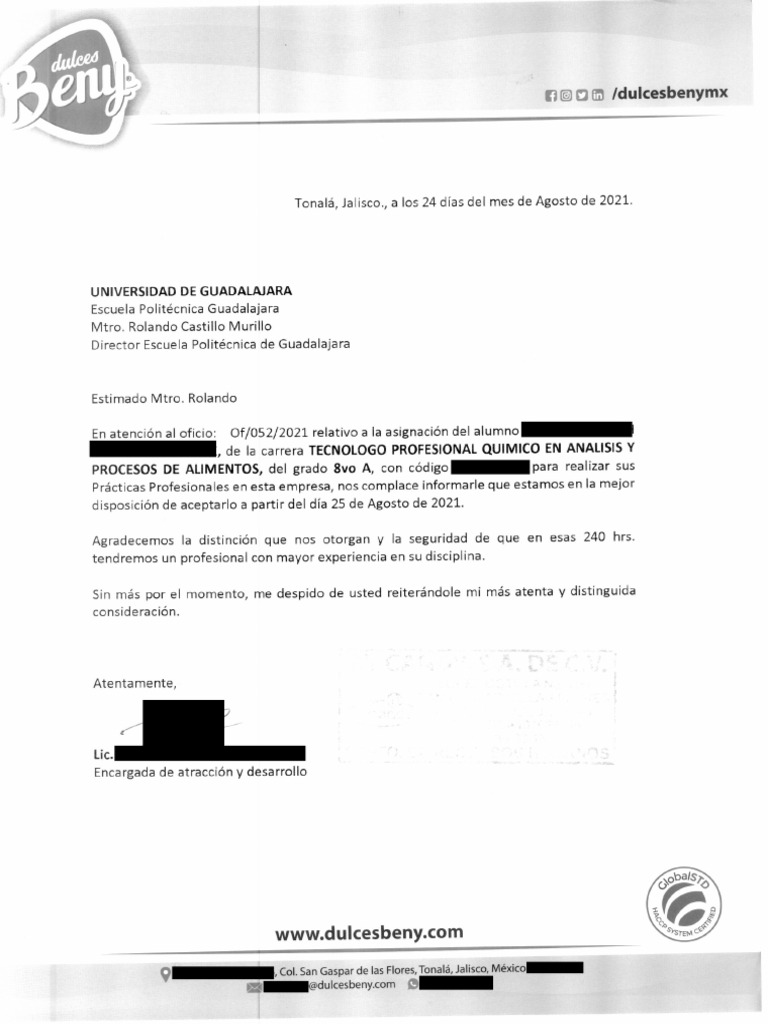Ejemplo Carta de Aceptacion y Termino Testada | PDF