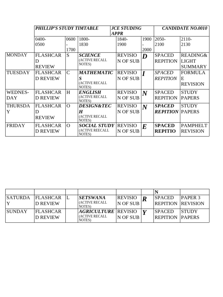 Study Timtable | PDF