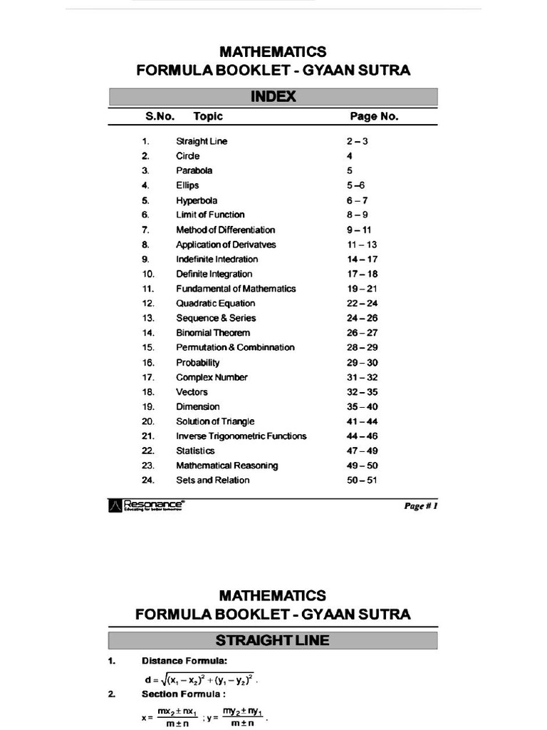 Maths Formula Booklet | PDF