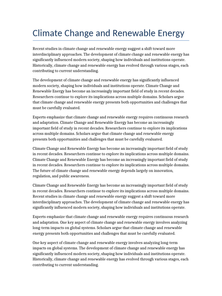 Climate Change and Renewable Energy | PDF | Climate Change | Innovation