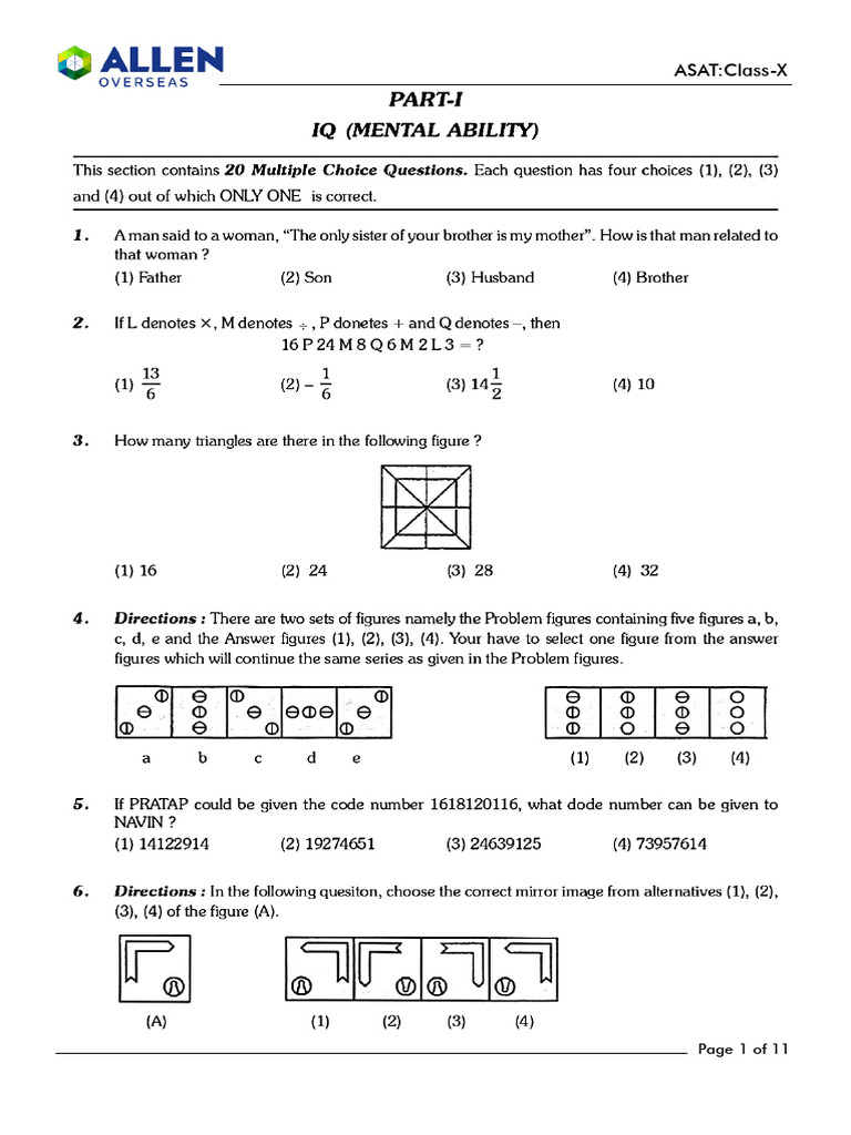Offline ASAT Overseas Sample Paper Class-X | PDF